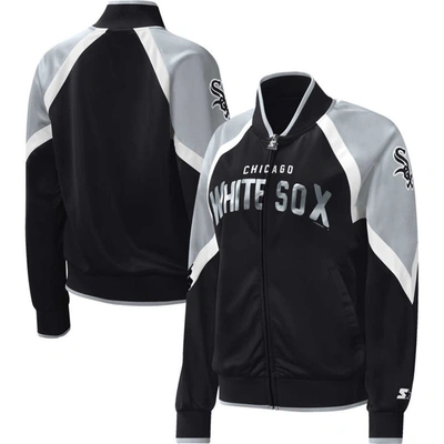 Starter Black Chicago White Sox Touchdown Raglan Full-zip Track Jacket In Black