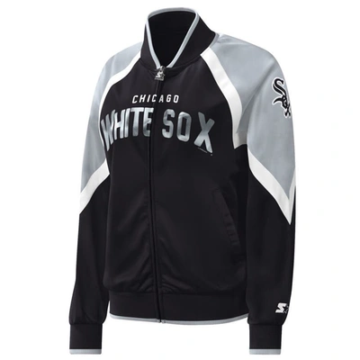Starter Black Chicago White Sox Touchdown Raglan Full-zip Track Jacket In Black