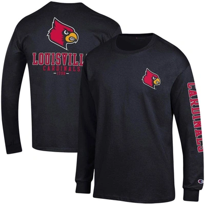 Shop Champion Black Louisville Cardinals Team Stack Long Sleeve T-shirt