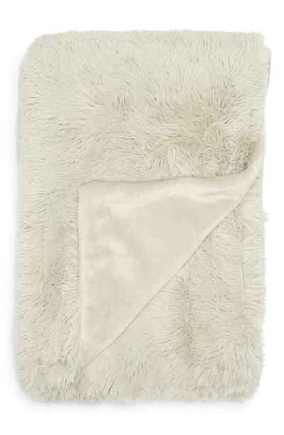 Shop Bcbg Faux Fur Throw Blanket In Oyster Mushroom
