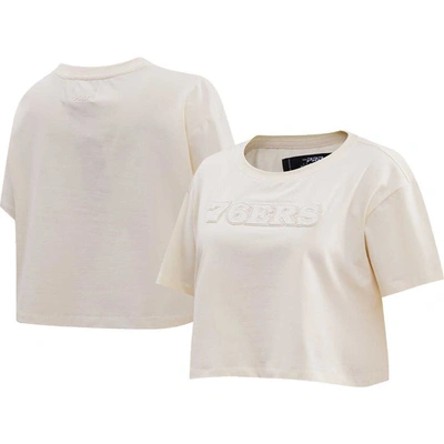 Pro Standard Cream Philadelphia 76ers Neutral Boxy Crop T-shirt In Cream