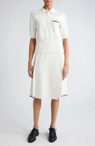 Shop Thom Browne Pleat Back Cotton Sweater Skirt In White