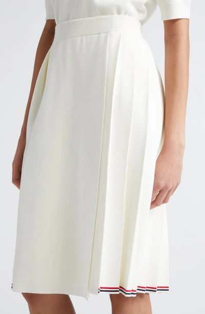 Thom Browne Pleat Back Cotton Sweater Skirt In White