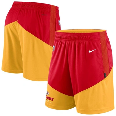 Shop Nike Red/gold Kansas City Chiefs Sideline Primary Lockup Performance Shorts
