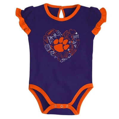 Shop Outerstuff Girls Newborn & Infant Orange/purple Clemson Tigers Too Much Love Two-piece Bodysuit Set