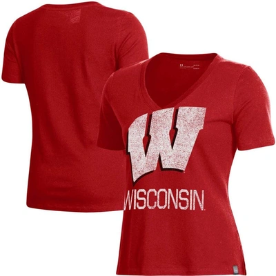 Shop Under Armour Red Wisconsin Badgers Logo Performance V-neck T-shirt