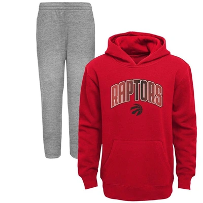 Shop Outerstuff Preschool Red/heather Gray Toronto Raptors Double Up Pullover Hoodie & Pants Set