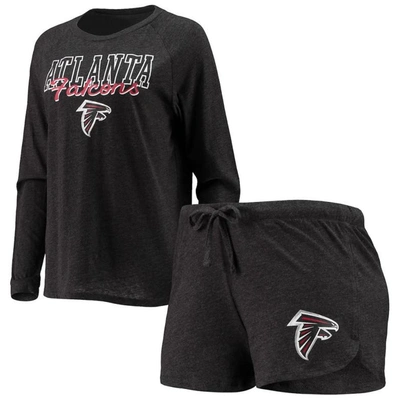 Shop Concepts Sport Black Atlanta Falcons Meter Knit Long Sleeve Raglan Top & Shorts Sleep Set