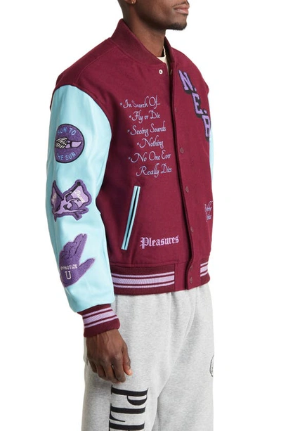 Shop Pleasures Nerd Wool Blend Varsity Jacket In Purple