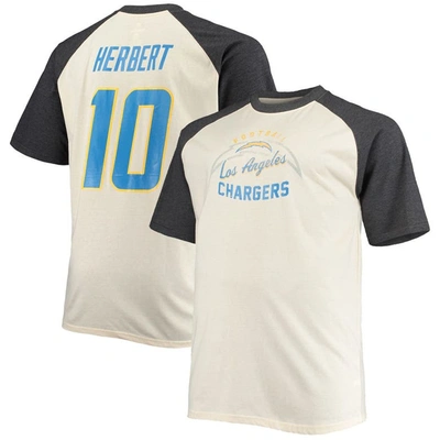 Shop Profile Justin Herbert Oatmeal Los Angeles Chargers Big & Tall Player Name & Number Raglan T-shirt