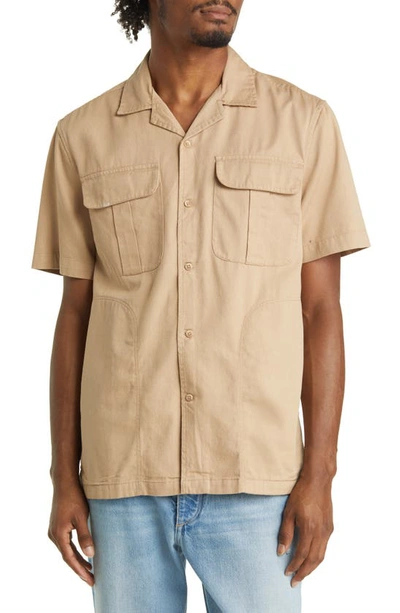Shop Topman Short Sleeve Button-up Utility Shirt In Stone