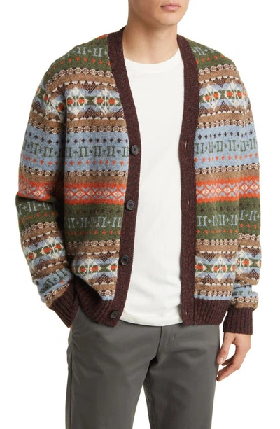 Shop Les Deux Hordur Fair Isle Wool Cardigan In Mountain Grey/ Sky Blue