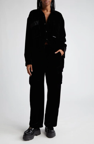 Shop Alexander Wang Long Sleeve Velvet Button-up Shirt In Black