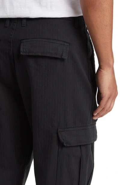 Shop Wax London Santo Herringbone Organic Cotton Cargo Pants In Black