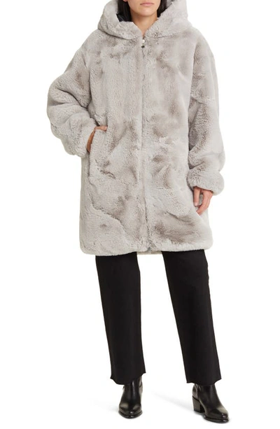 Shop Moose Knuckles State Bunny Faux Fur Hooded Coat In Willow Grey