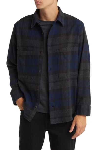 Shop Nn07 Freddy 5292 Flannel Button-up Shirt In Navy Check