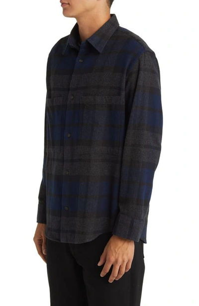 Shop Nn07 Freddy 5292 Flannel Button-up Shirt In Navy Check