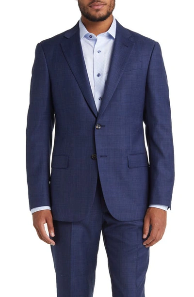 Shop Emporio Armani Screen Plaid G-line Virgin Wool Suit In Blue