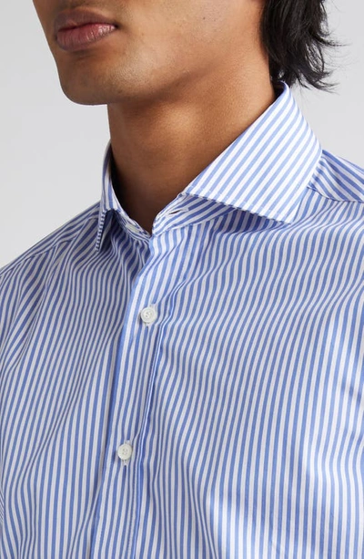 Shop Brunello Cucinelli Basic Fit Stripe Button-up Shirt In C030-white / Blue