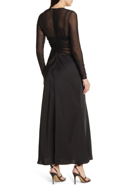 Shop Misha Collection Ginger Sheer Long Sleeve Mixed Media Gown In Black