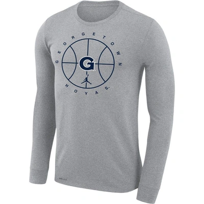Shop Jordan Brand Heathered Gray Georgetown Hoyas Basketball Icon Legend Performance Long Sleeve T-shirt In Heather Gray