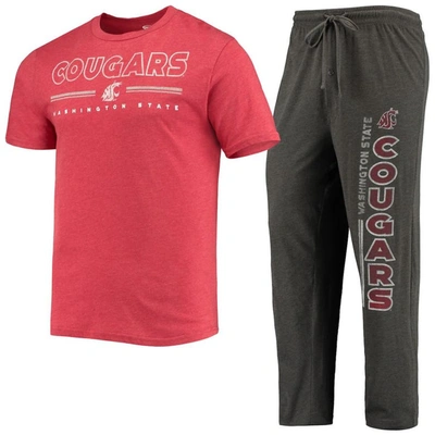 Shop Concepts Sport Heathered Charcoal/crimson Washington State Cougars Meter T-shirt & Pants Sleep Set In Heather Charcoal