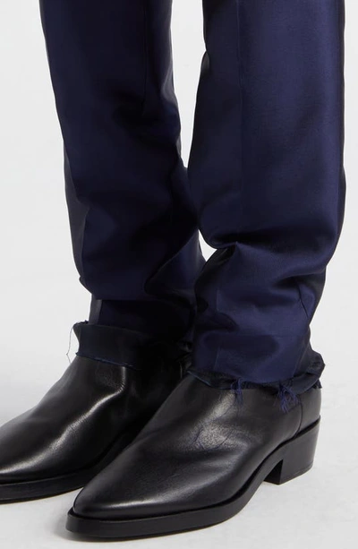 Shop Givenchy Slim Fit Raw Edge Silk Trousers In Dark Blue
