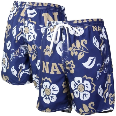 Shop Wes & Willy Navy Navy Midshipmen Floral Volley Logo Swim Trunks