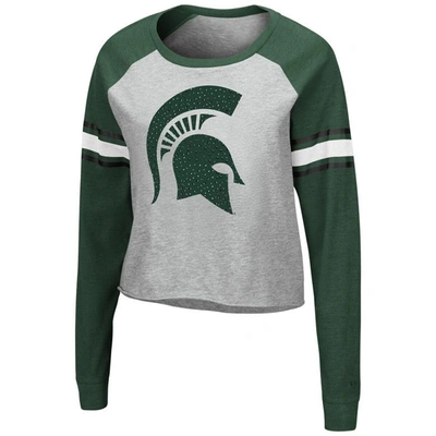 Shop Colosseum Heathered Gray/green Michigan State Spartans Decoder Pin Raglan Long Sleeve T-shirt In Heather Gray