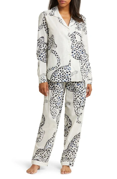 Shop Desmond & Dempsey Long Sleeve Cotton Pajamas In Jag Cream