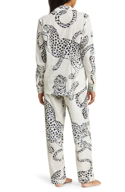 Shop Desmond & Dempsey Long Sleeve Cotton Pajamas In Jag Cream