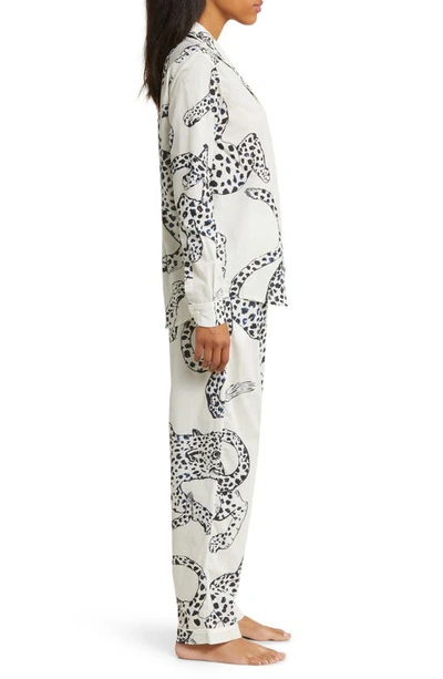 Shop Desmond & Dempsey Long Sleeve Cotton Pajamas In Jag Cream