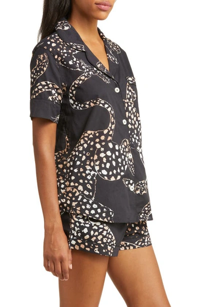 Desmond & Dempsey Print Cotton Short Pajamas In Jag Navy