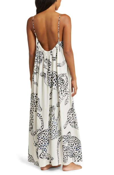 Shop Desmond & Dempsey Print Square Neck Linen Nightgown In Jag Cream