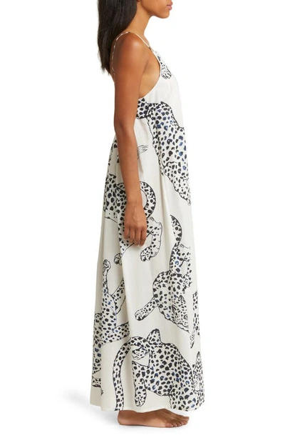 Shop Desmond & Dempsey Print Square Neck Linen Nightgown In Jag Cream