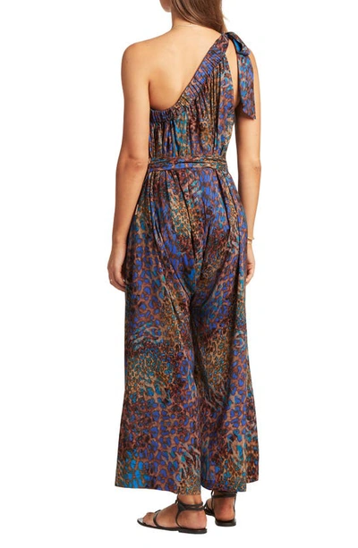 Shop Sea Level One-shoulder Tie Waist Cover-up Jumpsuit In Blue