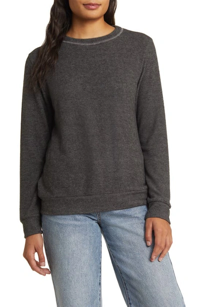 Shop Loveappella Crewneck Long Sleeve Top In Charcoal