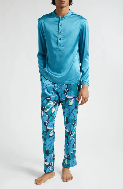 Shop Tom Ford Floral Stretch Silk Pajama Pants In Aquamarine