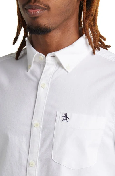 Shop Original Penguin Solid Stretch Button-down Oxford Shirt In Bright White