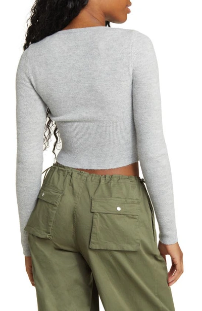 Shop Pacsun Aria Crop Henley Sweater In Heather Grey