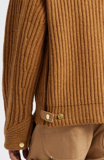Shop Sacai Carhartt Wip Logo Patch Wool Blend Rib Sweater In Beige