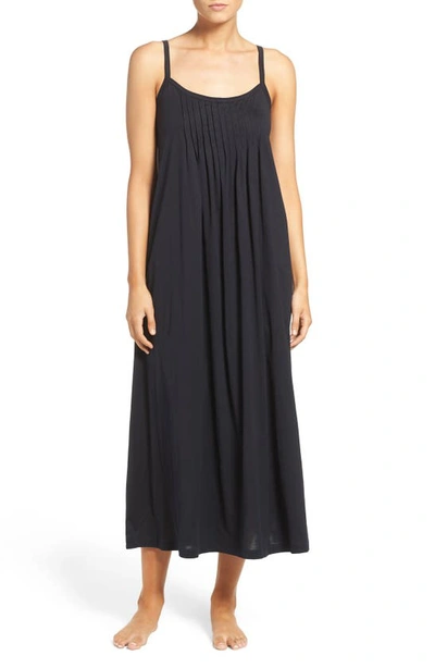 Shop Hanro Juliet Pleat Neck Cotton Nightgown In Black