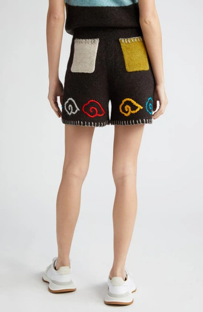 Shop Yanyan Chryssy Embroidered Blanket Stitch Knit Wool Blend Shorts In Choco
