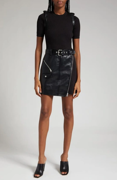 Shop Simkhai Anisa Belted Mixed Media Sweater Dress In Black