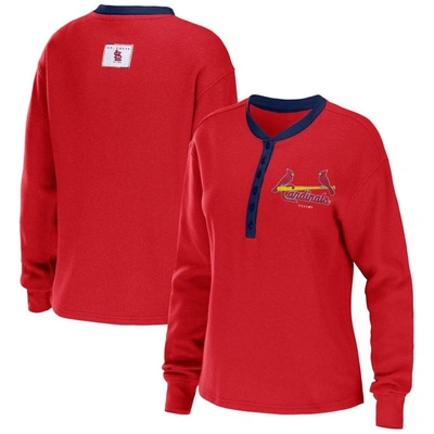 Shop Wear By Erin Andrews Red St. Louis Cardinals Waffle Henley Long Sleeve T-shirt