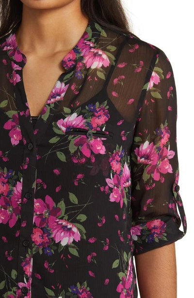 Shop Kut From The Kloth Jasmine Chiffon Button-up Shirt In Chelles Bouquet Black Purple