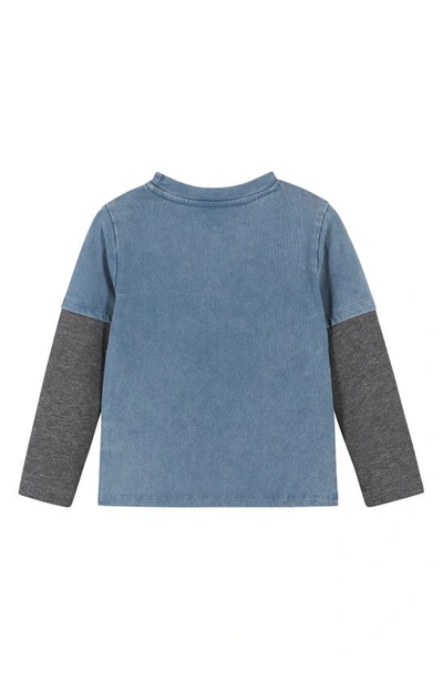 Andy & Evan Kids' 1084 Long Waffle Knit Sleeve Graphic T-shirt In Blue Turtles