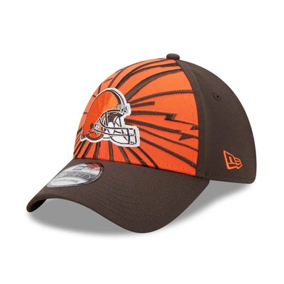 Shop New Era Orange/brown Cleveland Browns Shattered 39thirty Flex Hat