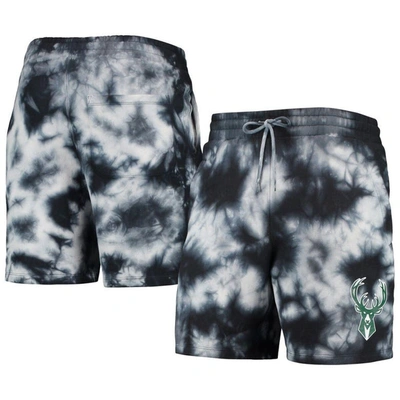 Shop New Era Black Milwaukee Bucks Fleece Tie-dye Shorts