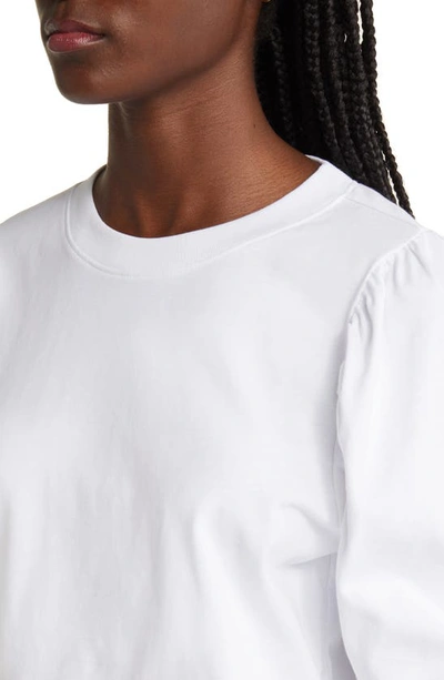 Shop Frame Frankie Puff Sleeve Organic Cotton Knit Top In Blanc